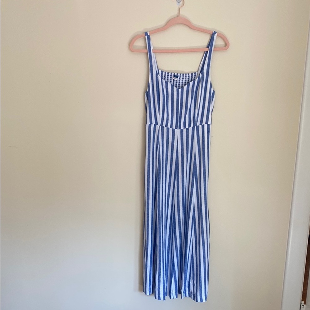 Blue and White Striped Midi Dress